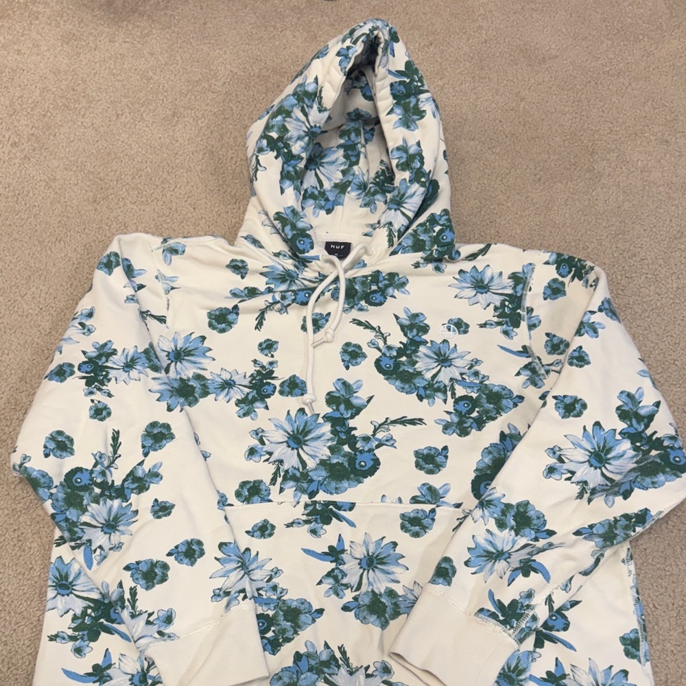 HUF Floral Blue and White Hoodie L
